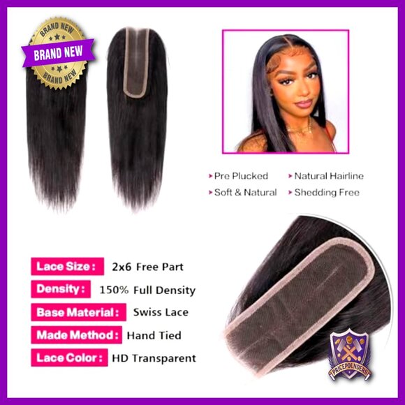 Brazilian Straight Human Hair Bundles with 2x6 Lace Closure 16-20+14 Inch main image 5